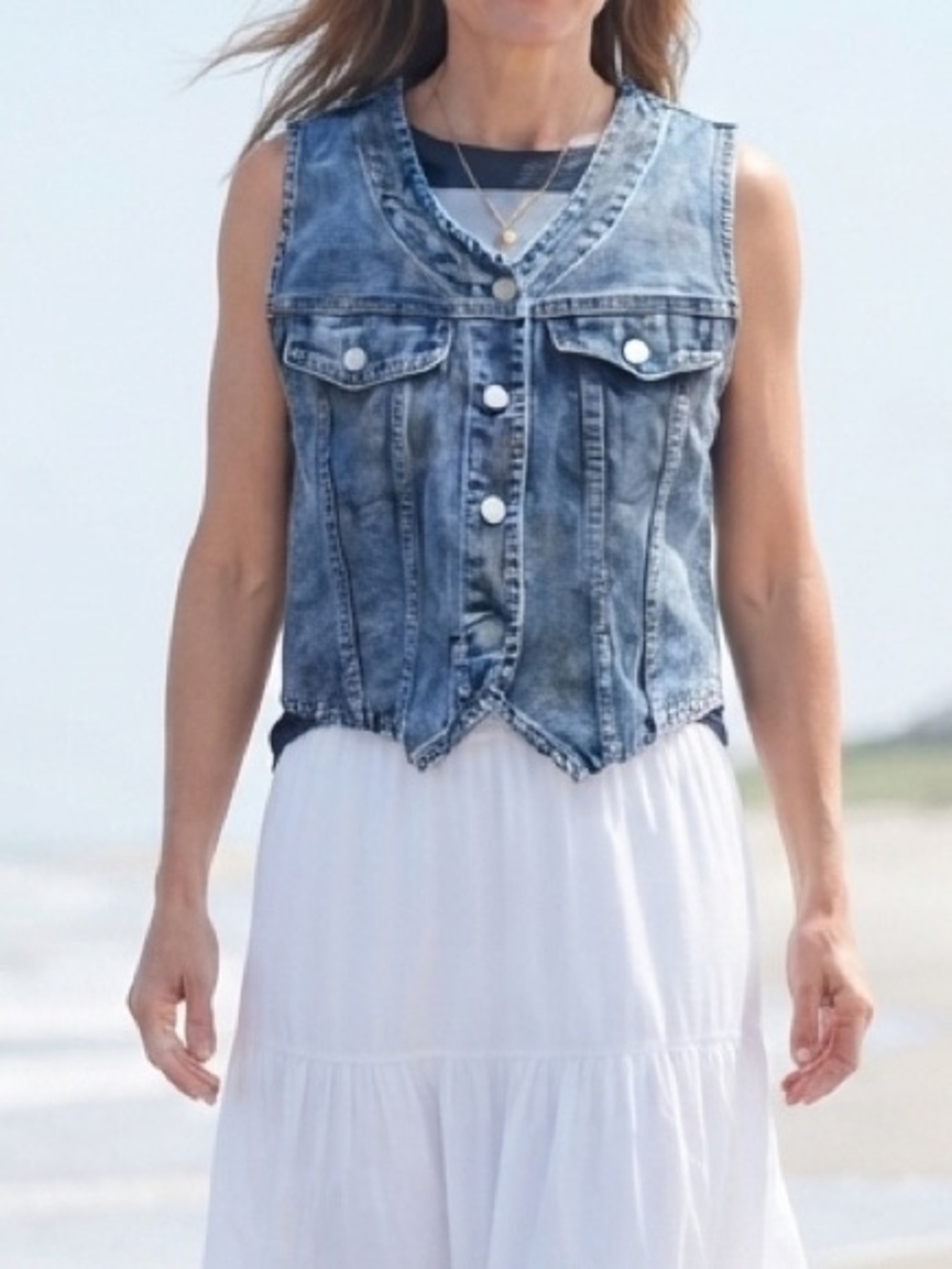 Acid Wash Denim Vest M Button Down Grunge Festival Moto Biker Eurosummer